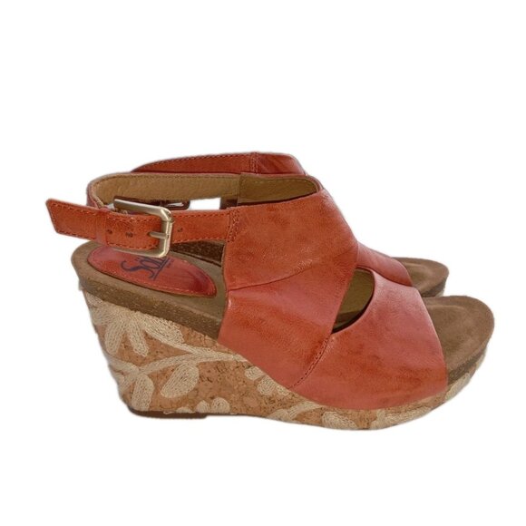 Sofft Corrina Latte Orange Red Embroidered Flowers Cork Wedge Sandals Size 6.5M - Picture 2 of 14